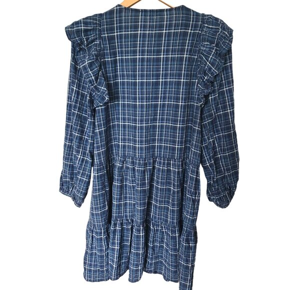 Madewell Women's Plaid Ruffle-Trim Button-Down Dress Prairie Style 80s Size M - Picture 5 of 8